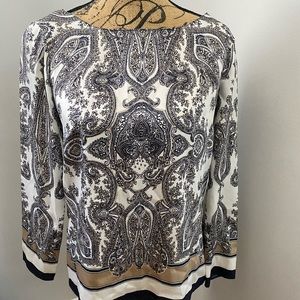 TALBOTS Paisley Navy Blue and White  Blouse